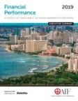 Cover of the "Financial Performance 2019" executive summary by AIF and Deloitte, featuring a cityscape with beachfront buildings.