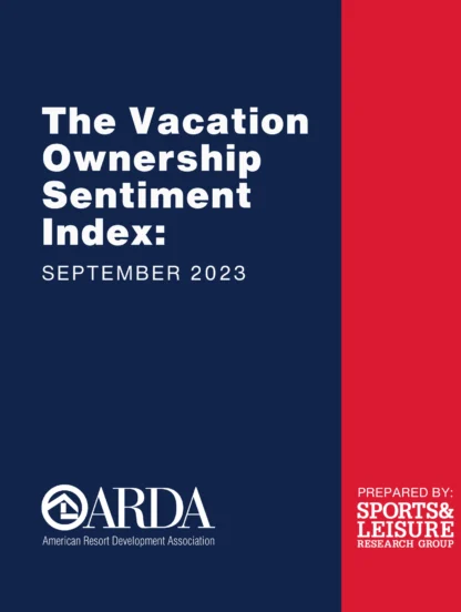 Cover of the Vacation Ownership Sentiment Index report, September 2023, by ARDA and Sports & Leisure Research Group.