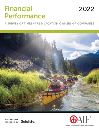 Cover of the "Financial Performance 2022" report by AIF, showing a group of people canoeing down a river with mountains and trees in the background.